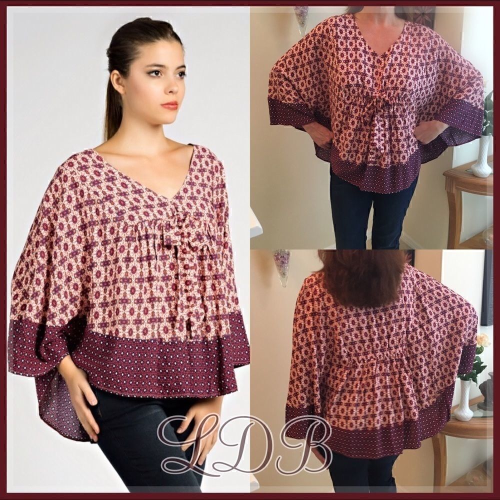 Kori America Multi Pink and Mauve Cape Top with Bow